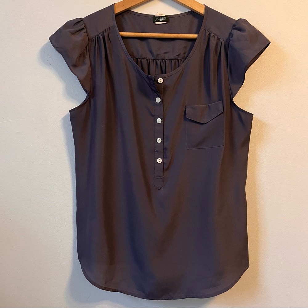 J. Crew Short Sleeve Charcoal Blouse, Size M
